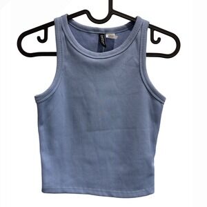 H&M Divided Blue Ribbed Sleeveless Crop Top Tank‎ Shirt XS